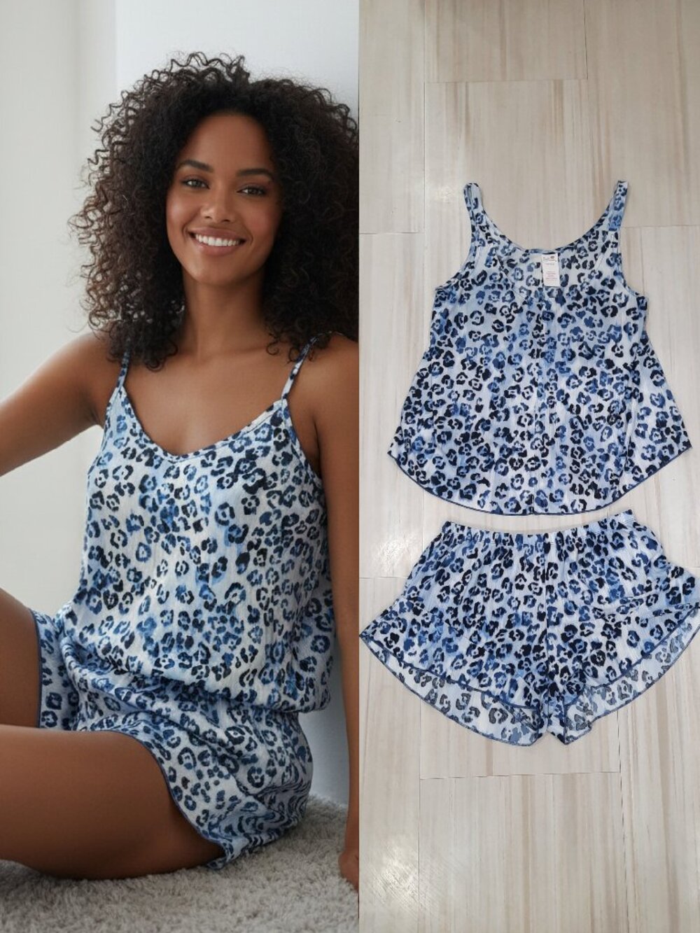 Blue leopard fluttery pajama set - Secret Treasures brand